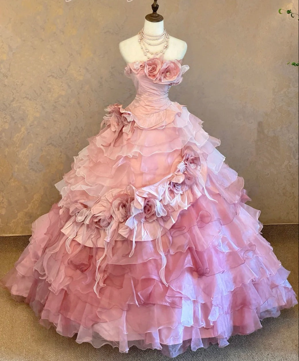 Newest Prom Dress Strapless Tiered Pleated Ball Gown Evening Dress Quinceanera Dress    D3951