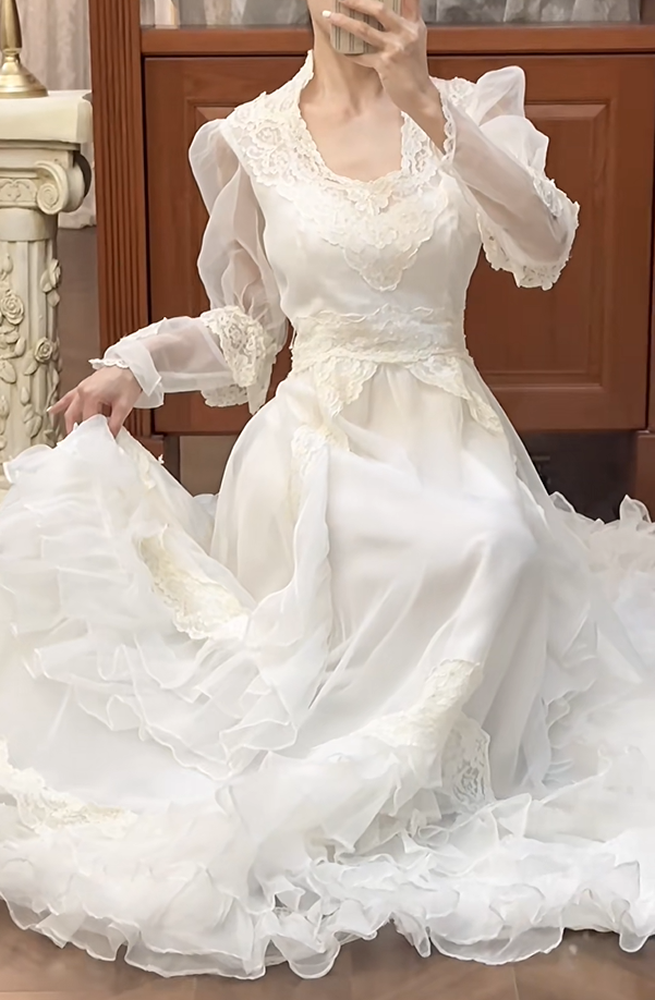 New Arrival Wedding Dress U-neck Pleated Tiered Wedding Dress  D3980