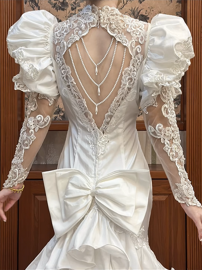 Retro Wedding Dress Sweetheart Pleated Tiered Mermaid Wedding Dress  D3981