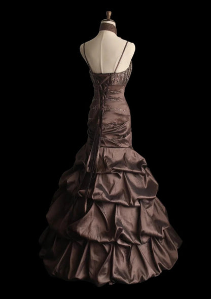 Elegant Prom Dress Spaghetti Straps Pleated Mermaid Evening Dress Gala Gown   D3982