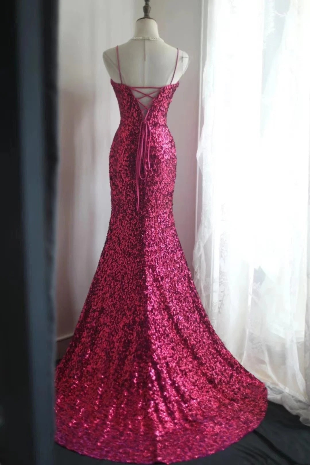 Shiny Prom Dress Spaghetti Straps Mermaid Evening Dress Birthday Party Dress Gala Dress  D3988