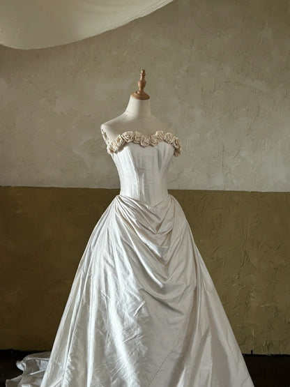 Minimalist Wedding Dress Strapless Pleated Wedding Dress  D3998
