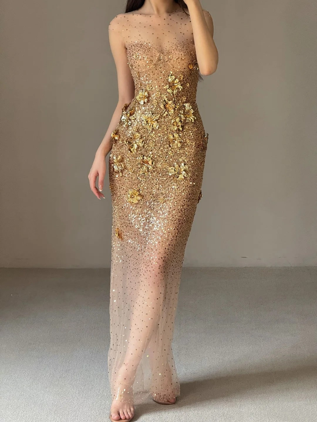 Shiny Prom Dress Crew Neck Evening Dress Birthday Party Dress Gala Dress  D4020