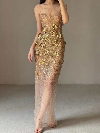 Shiny Prom Dress Crew Neck Evening Dress Birthday Party Dress Gala Dress  D4020