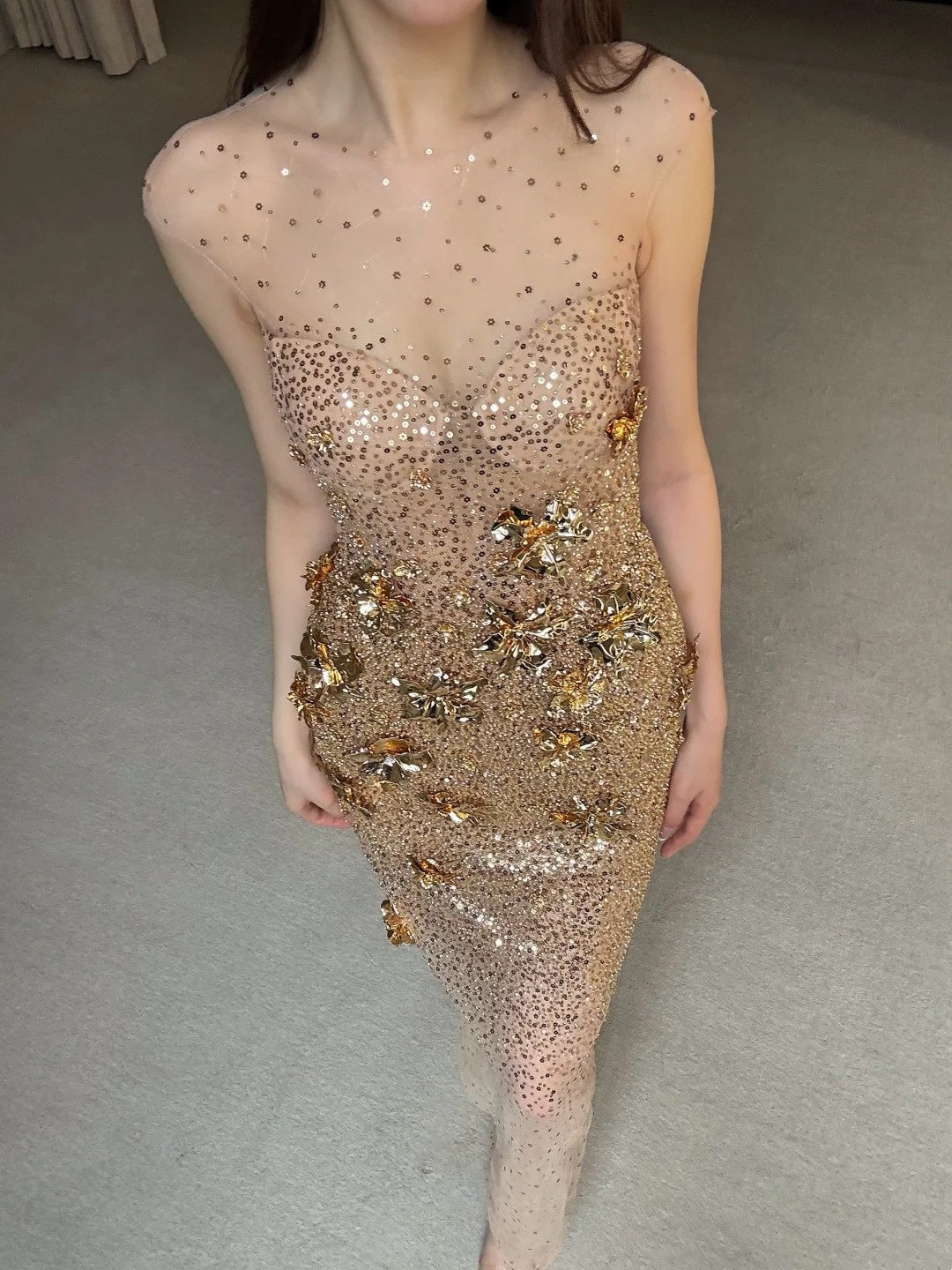 Shiny Prom Dress Crew Neck Evening Dress Birthday Party Dress Gala Dress  D4020