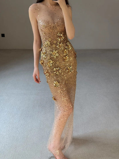 Shiny Prom Dress Crew Neck Evening Dress Birthday Party Dress Gala Dress  D4020