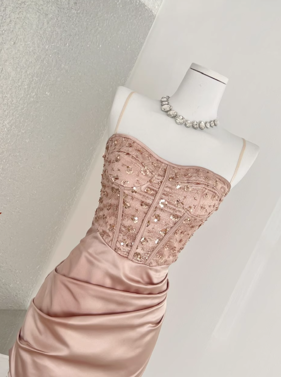 Shiny Women Dress Spaghetti Straps Pleated Short Birthday Party Outfits Seaside Dress    D4029
