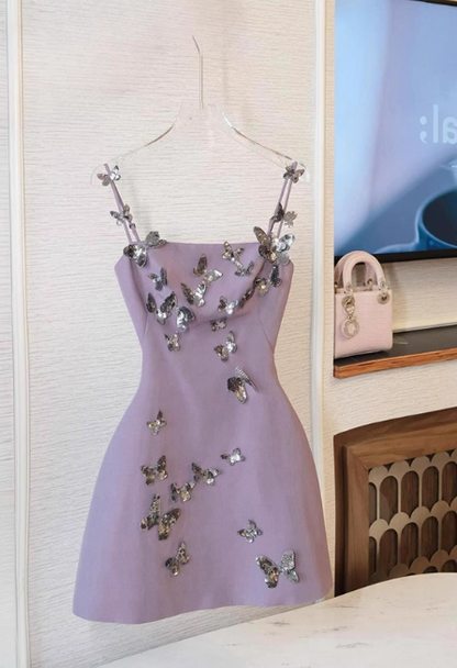 Stunning Homecoming Dress Spaghetti Straps Butterfly Short Prom Dress Cocktail Dress Birthday Party Dress   D4041