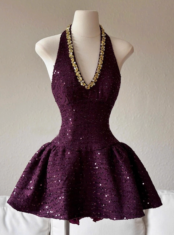 Shiny Homecoming Dress V-neck Short Prom Dress Cocktail Dress Birthday Party Outfits  D4051