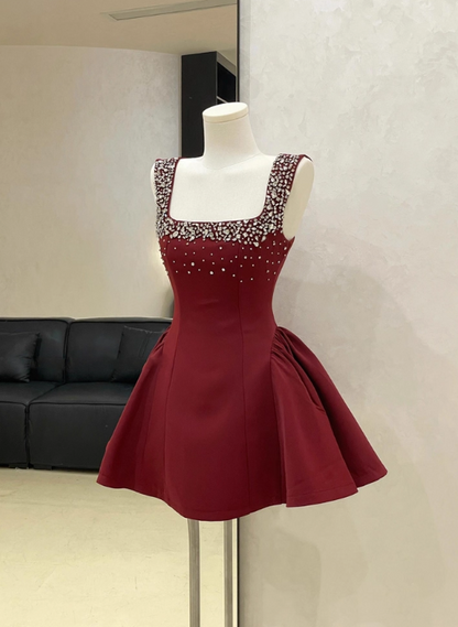 Pretty Homecoming Dress A Line Square Neck Short Prom Dress Birthday Party Dress Cocktail Dress  D4052