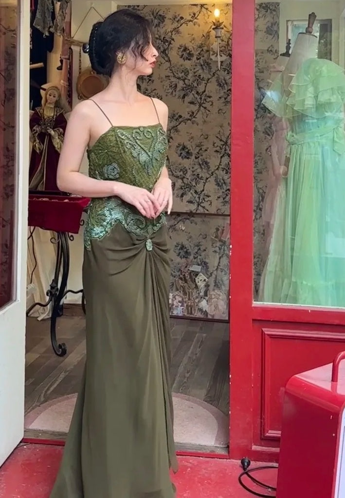 Retro Prom Dress Spaghetti Straps Pleated Gala Dress Evening Dress Birthday Party Outfits    D4067
