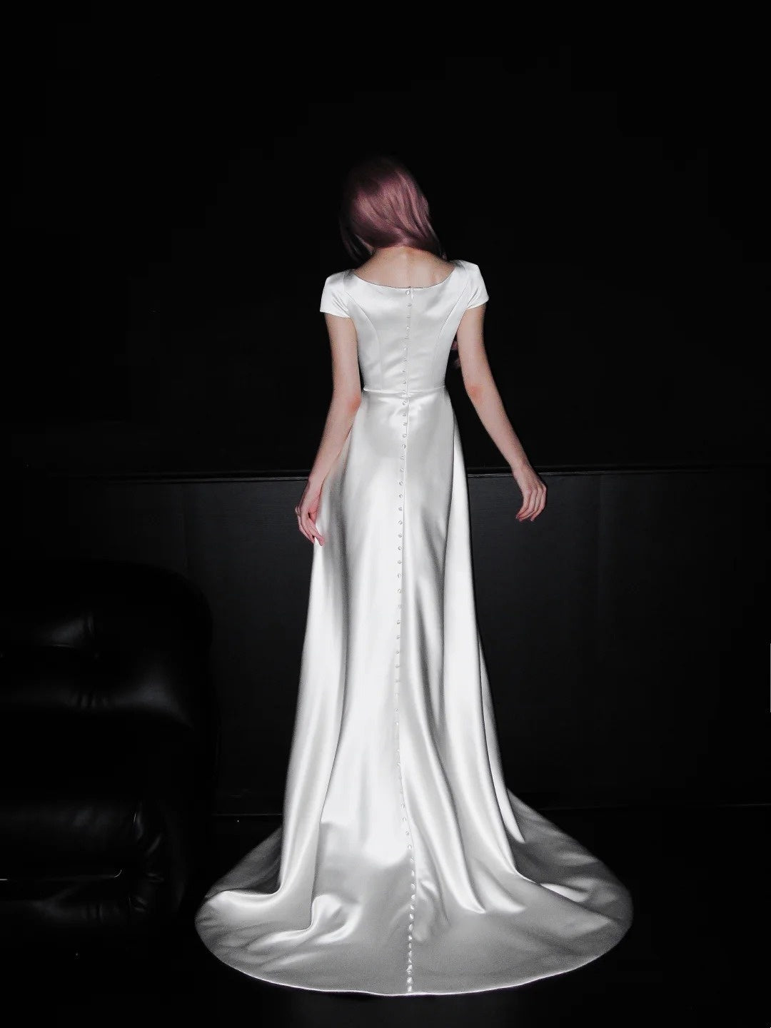 Minimalist Wedding Dress A Line Boat Neck Wedding Dress    D4070