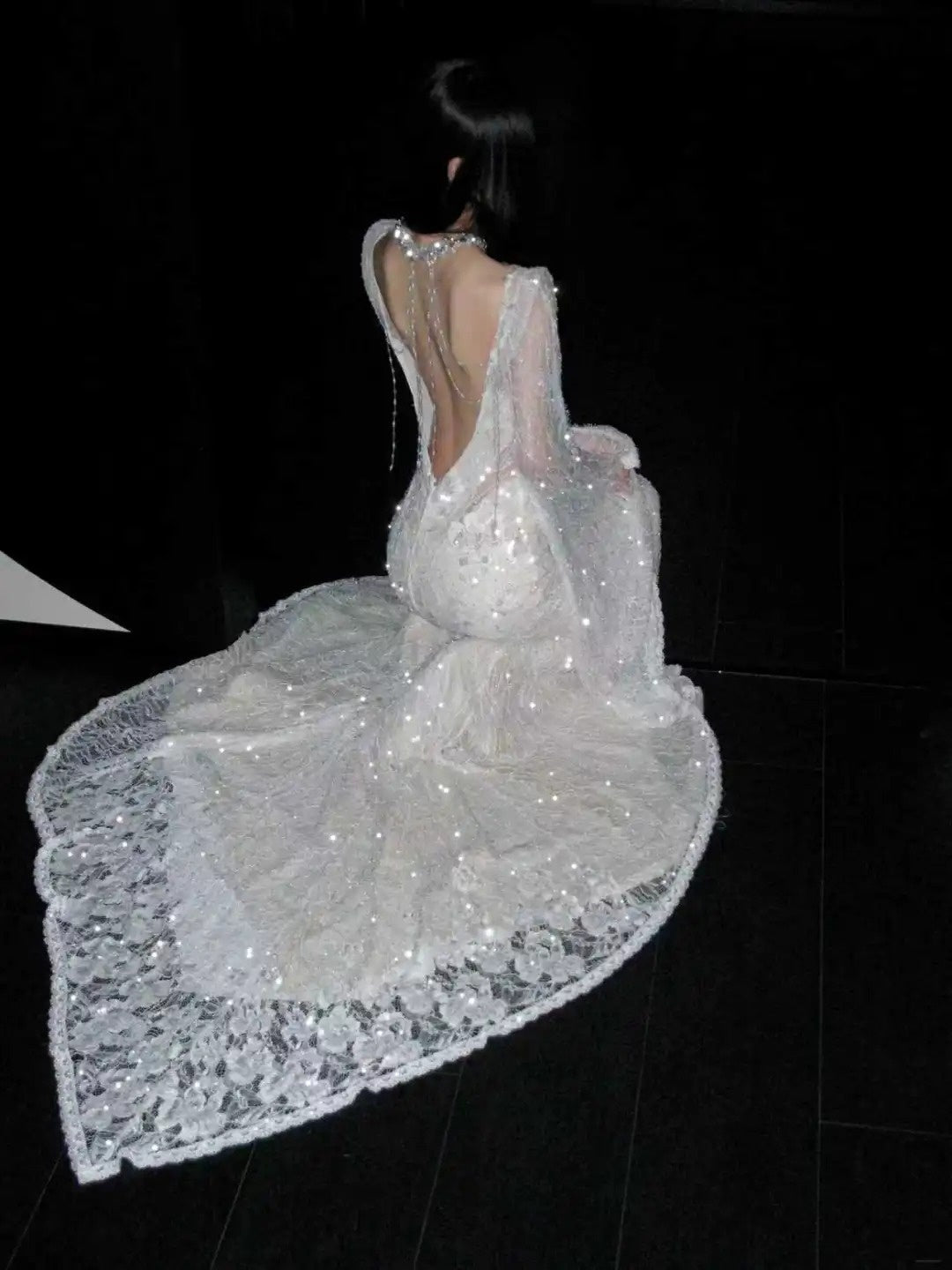 New Arrival Wedding Dress Crew Neck Backless Mermaid Wedding Dress   D4080