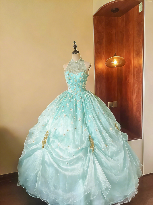 Sweet Prom Dress Crew Neck Tulle Pleated Ball Gown Evening Dress Sweet 16 Dress Birthday Party Outfits   D4085