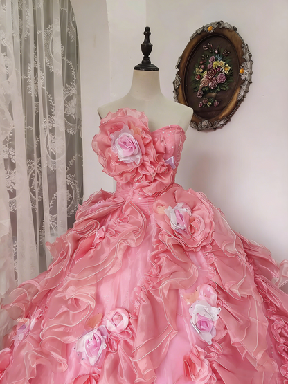 Newest Prom Dress Sweetheart Ruffle Ball Gown Evening Dress Quinceanera Dress Birthday Party Outfits   D4089