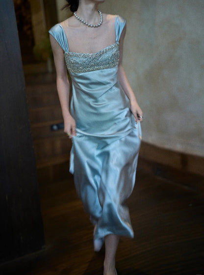 Elegant Prom Dress Square Neck Pleated Beading Gala Dress Birthday Party Outfits Evening Dress    D4097