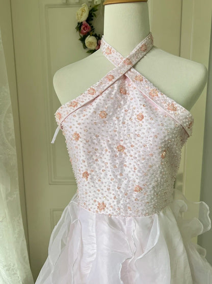 Beauty Prom Dress Halter Beading Ruffle Evening Dress Gala Dress Birthday Party Outfits    D4117
