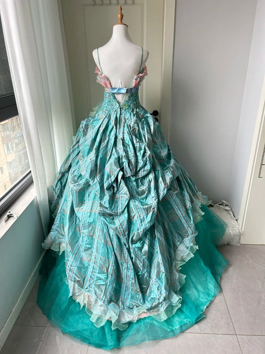 New Arrival Prom Dress Spaghetti Straps Pleated Ball Gown Evening Dress Quinceanera Dress    D4122