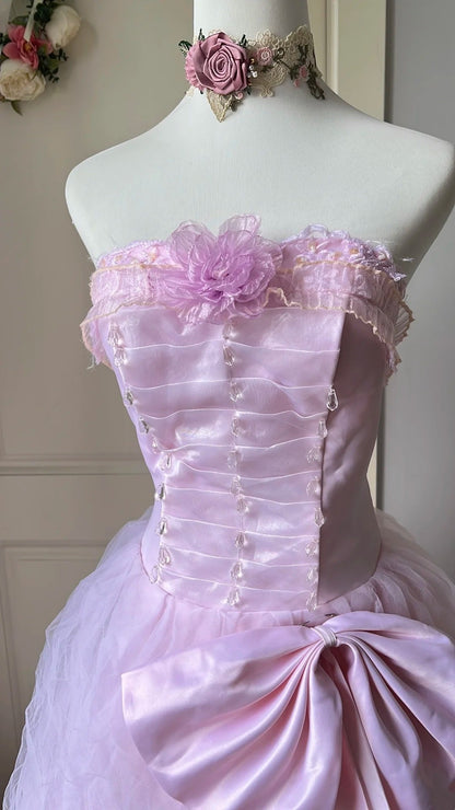 Sweet Prom Dress Light Pink Strapless Pleated Ball Gown Evening Dress Quinceanera Dress      D4126