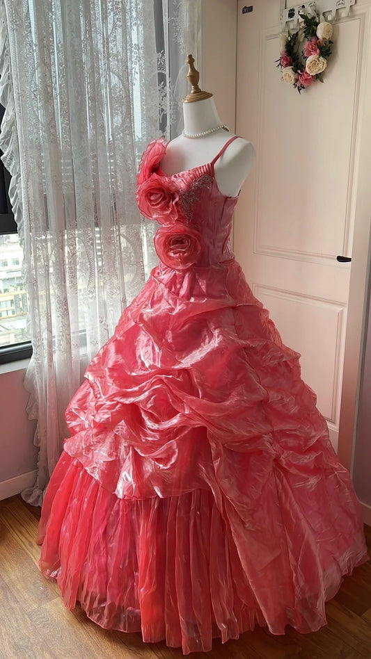 Beauty Prom Dress Spaghetti Straps Pleated Ball Gown Evening Dress Sweet 16 Dress       D4133