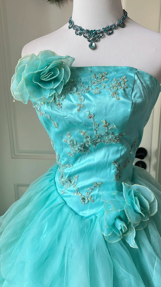 Pretty Prom Dress Strapless Pleated Tiered Ball Gown Evening Dress Sweet 16 Dress       D4135