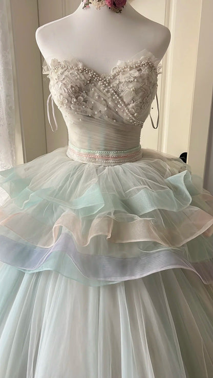 Charming Prom Dress Sweetheart Pleated Tulle Ball Gown Evening Dress Quinceanera Dress       D4148