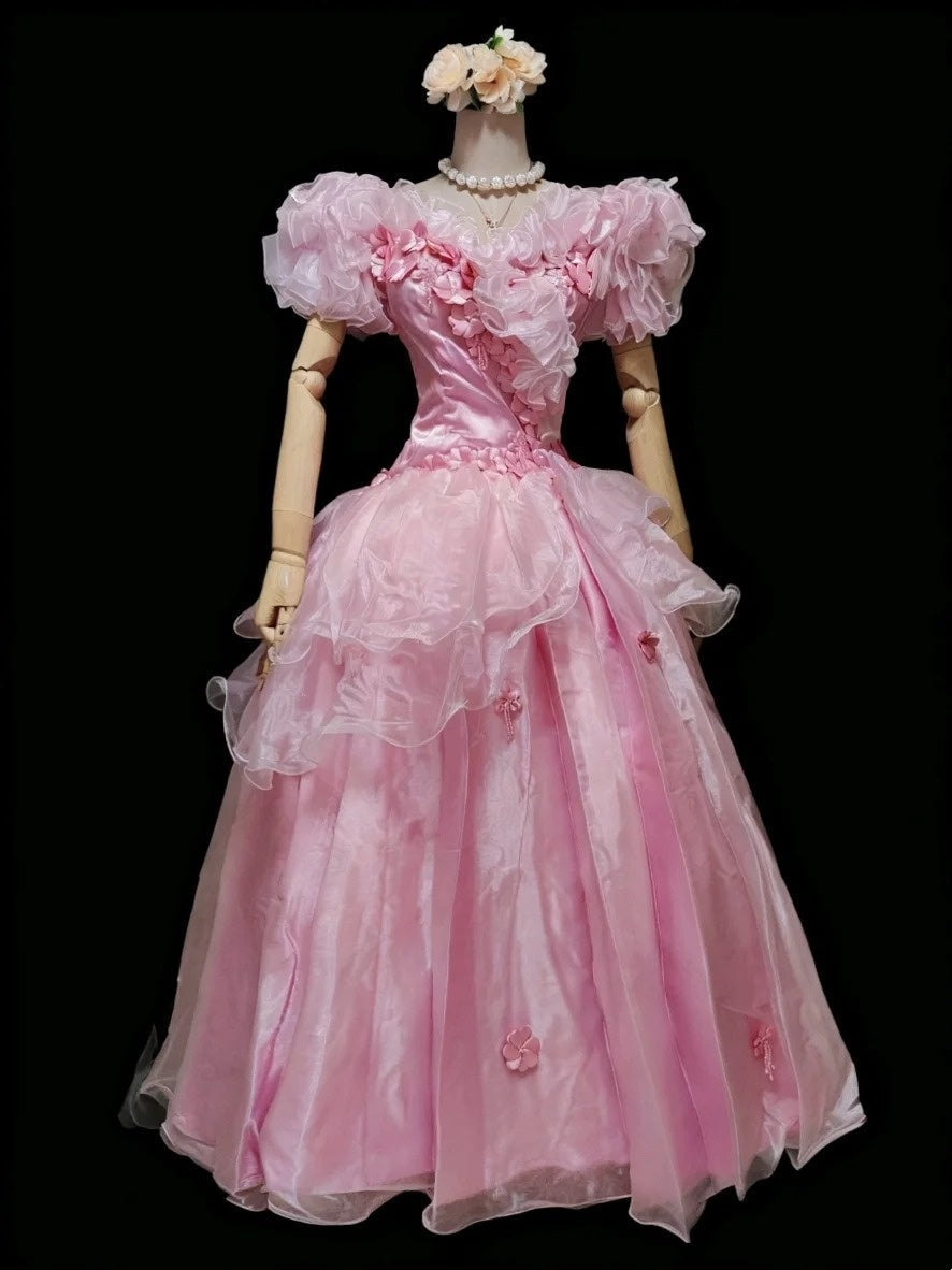 Retro Prom Dress Crew Neck Ruffle Pleated Ball Gown Quinceanera Dress Evening Dress       D4194