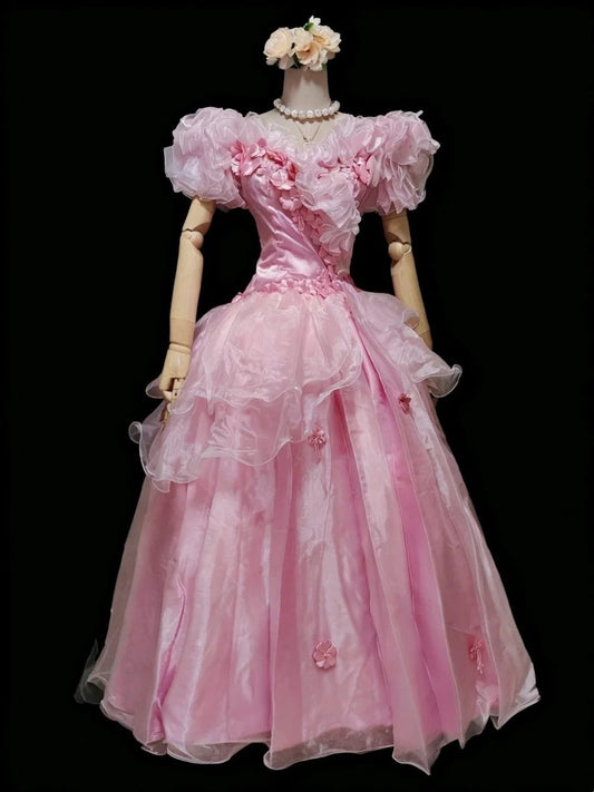 Retro Prom Dress Crew Neck Ruffle Pleated Ball Gown Quinceanera Dress Evening Dress       D4194