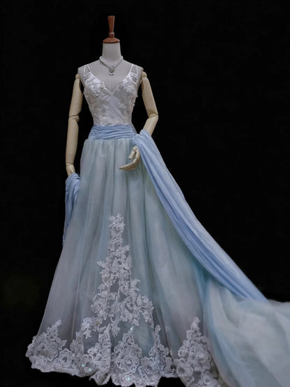 Pretty Prom Dress V-neck Pleated Tulle Gala Dress Evening Dress Formal Dress  D4199