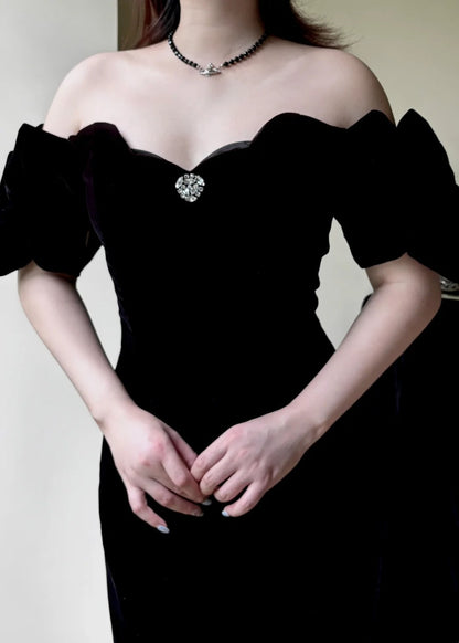 Minimalist Prom Dress Black Off Shoulder Pleated Gala Dress Evening Dress Formal Dress  D4222