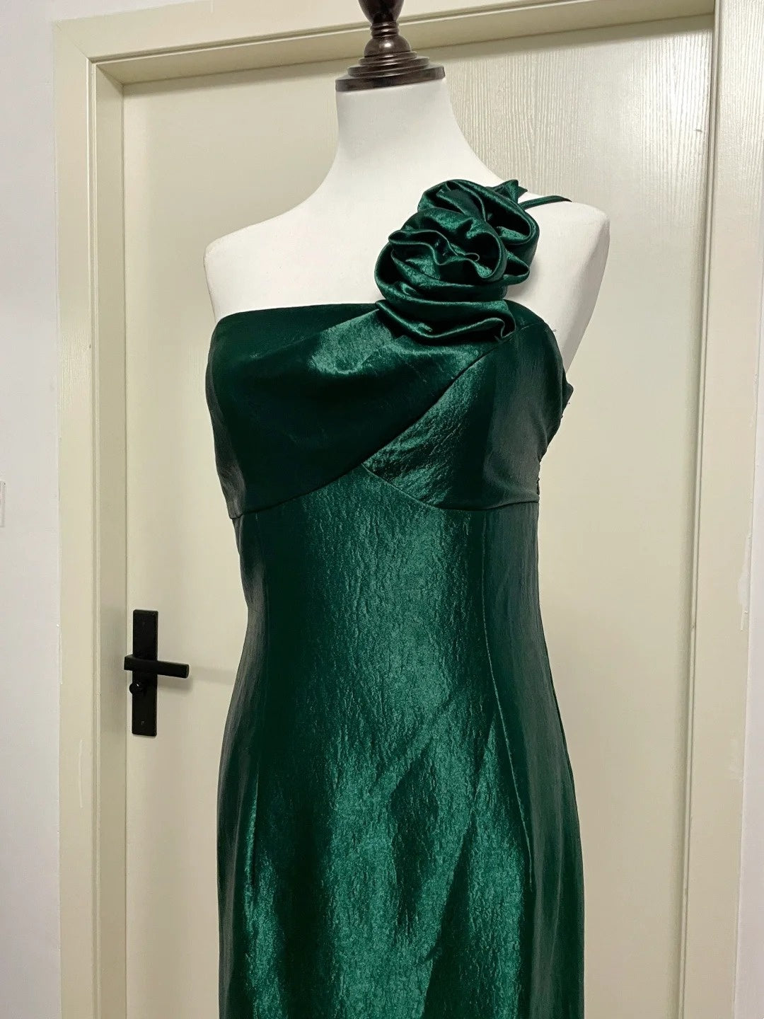 Gorgeous Prom Dress Dark Green Asymmetrical Neck Pleated Evening Dress Gala Dress Formal Dress  D4225