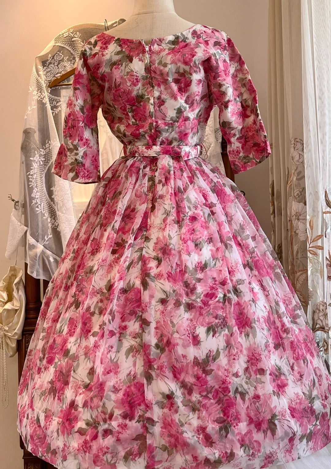 Newest Prom Dress Boat Neck Print Ball Gown Evening Dress Birthday Party Dress       D4234