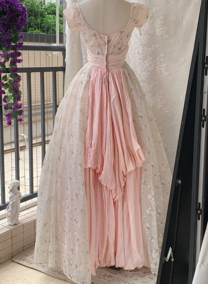 Charming Prom Dress Crew Neck Pleated Print Ball Gown Evening Dress Quinceanera Dress Birthday Party Dress       D4244