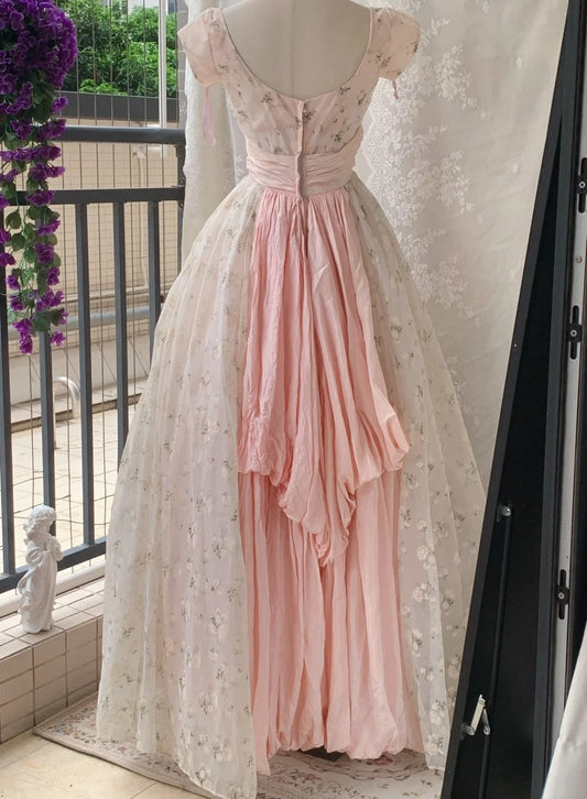 Charming Prom Dress Crew Neck Pleated Print Ball Gown Evening Dress Quinceanera Dress Birthday Party Dress       D4244