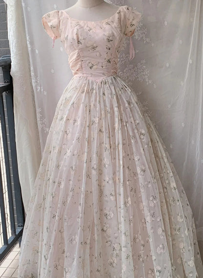 Charming Prom Dress Crew Neck Pleated Print Ball Gown Evening Dress Quinceanera Dress Birthday Party Dress       D4244