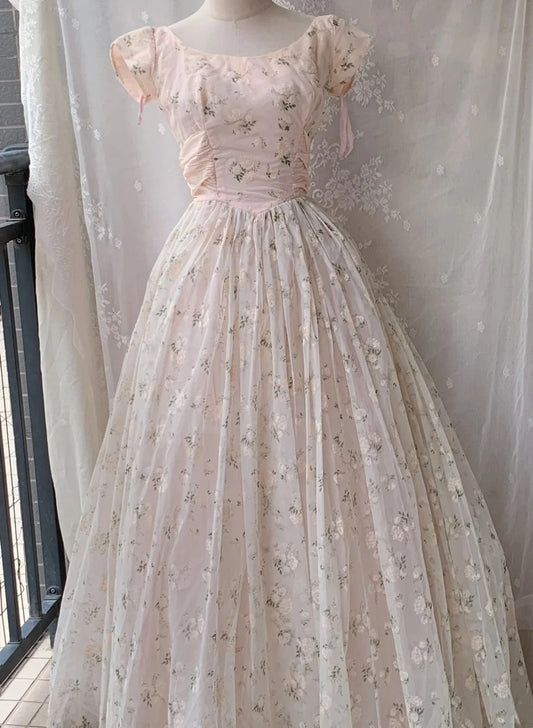 Charming Prom Dress Crew Neck Pleated Print Ball Gown Evening Dress Quinceanera Dress Birthday Party Dress       D4244