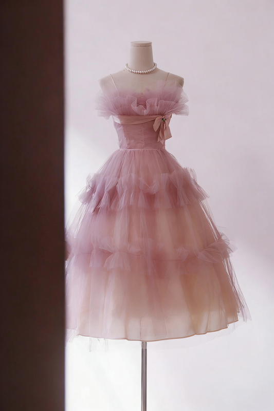 Elegant Homecoming Dress Spaghetti Straps Pleated Tulle Short Prom Dress Birthday Party Dress Cocktail Dress    D4248