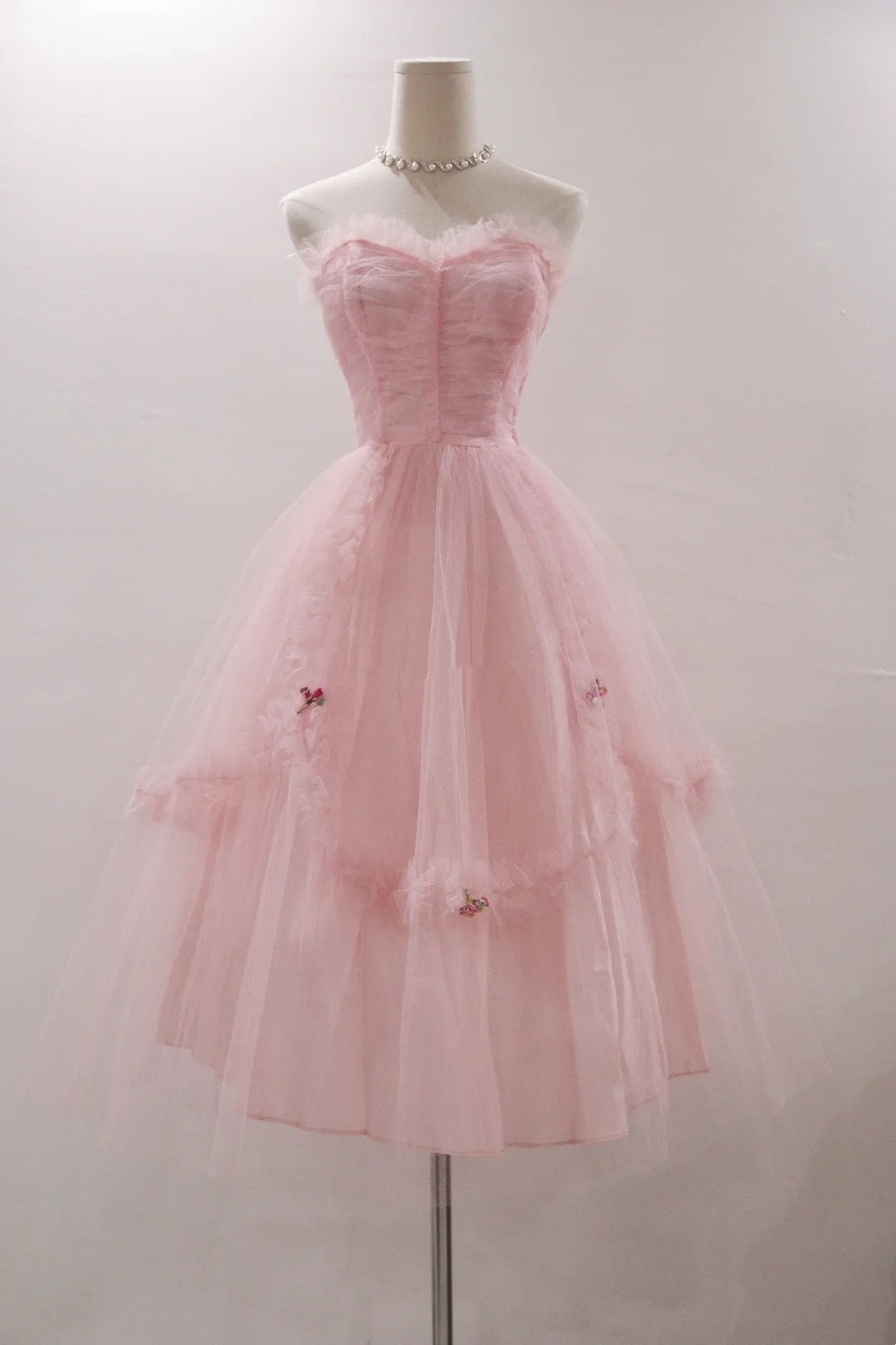 Sweet Prom Dress Pink Sweetheart Pleated Tulle Evening Dress Gala Dress Formal Dress  D4255