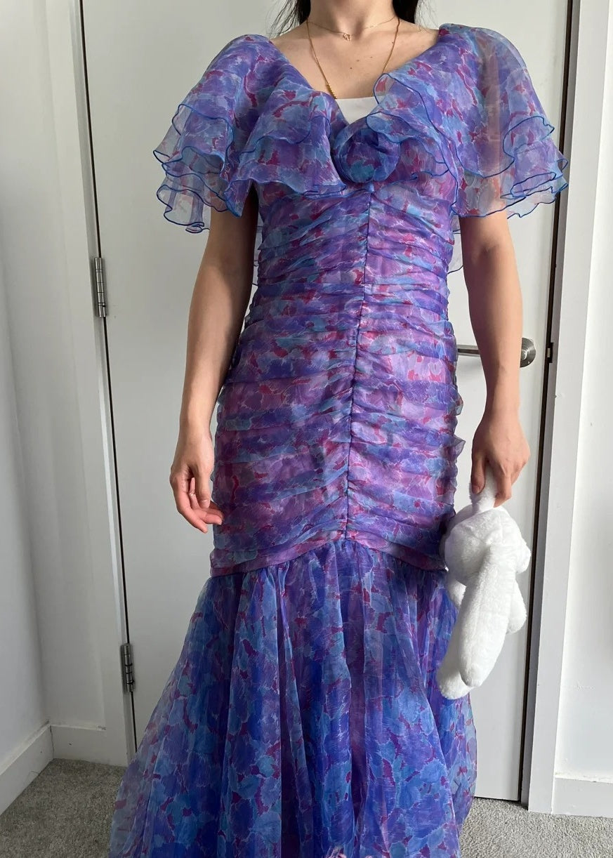 Stunning Prom Dress V-neck Pleated Print Mermaid Formal Dress Evening Dress Gala Dress  D4274