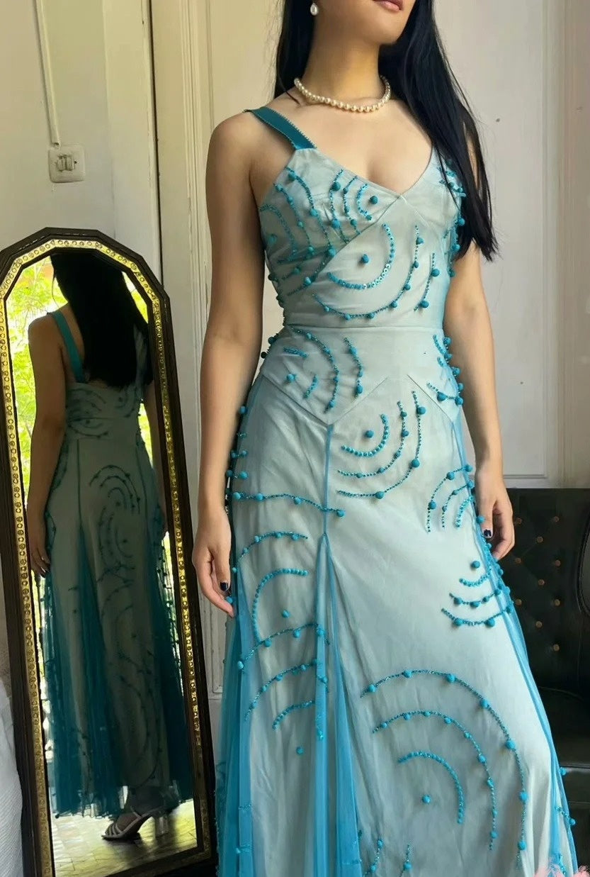 Charming Prom Dress V-neck Beading Tulle Formal Dress Evening Dress Gala Dress  D4275