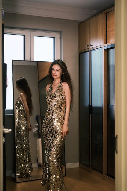 Shiny Prom Dress V-neck Backless Sequins Birthday Party Dress Evening Dress Cocktail Dress  D4288