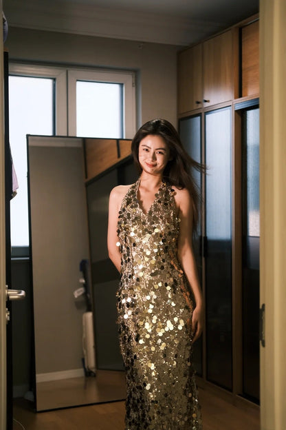 Shiny Prom Dress V-neck Backless Sequins Birthday Party Dress Evening Dress Cocktail Dress  D4288