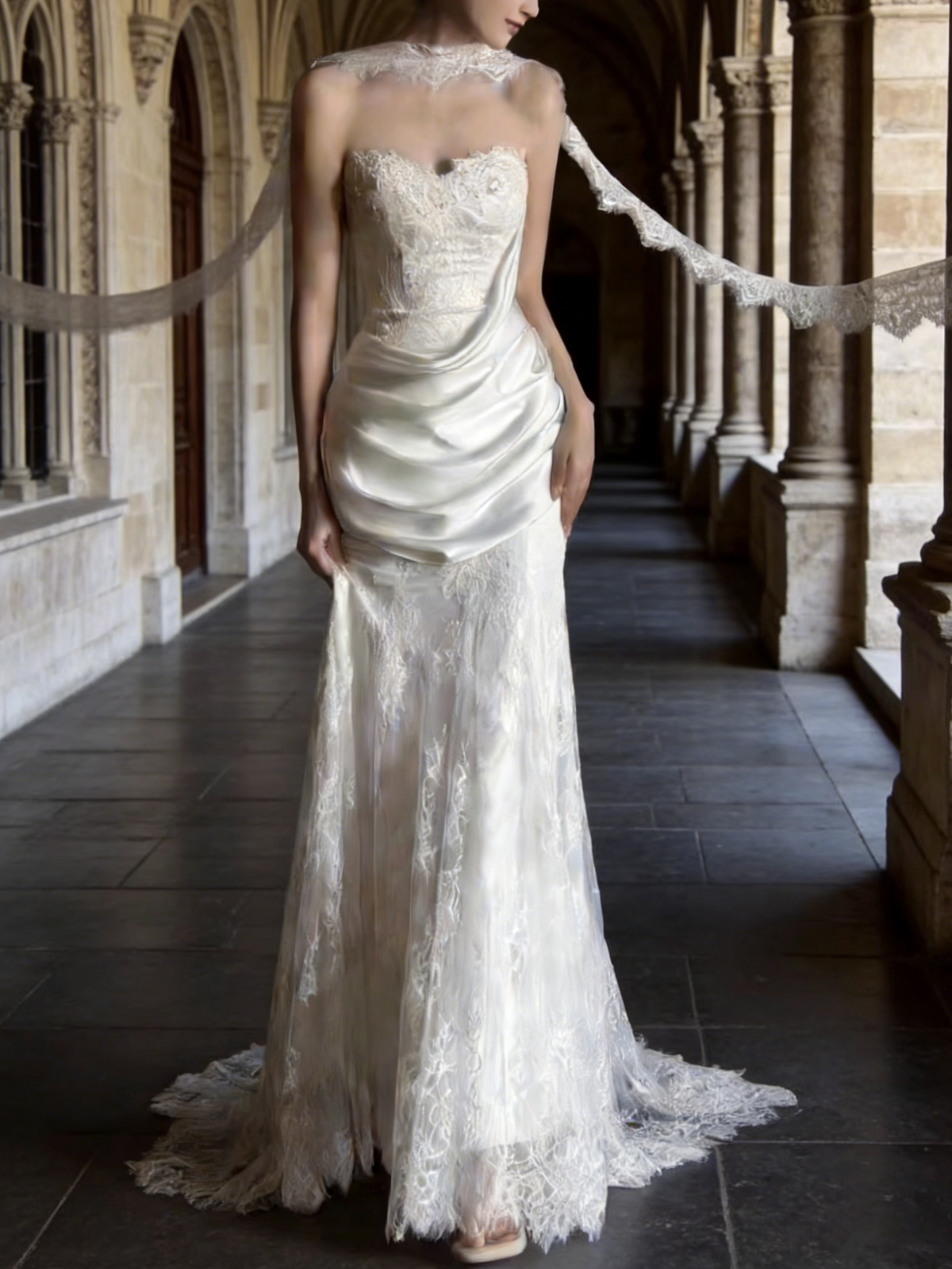 New Arrival Wedding Dress Sweetheart Pleated Lace Wedding Dress   D4313
