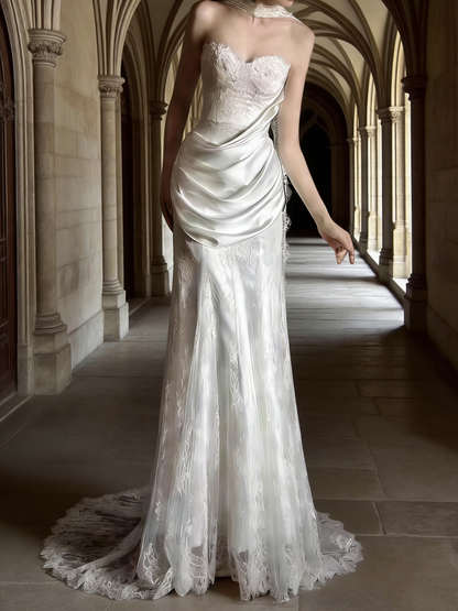 New Arrival Wedding Dress Sweetheart Pleated Lace Wedding Dress   D4313