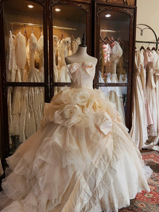 Beauty Wedding Dress Strapless Tulle Flower Wedding Dress  D4335