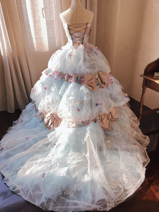 Stunning Prom Dress Strapless Tulle Pleated Quinceanera Dress Ball Gown Evening Dress      D4347