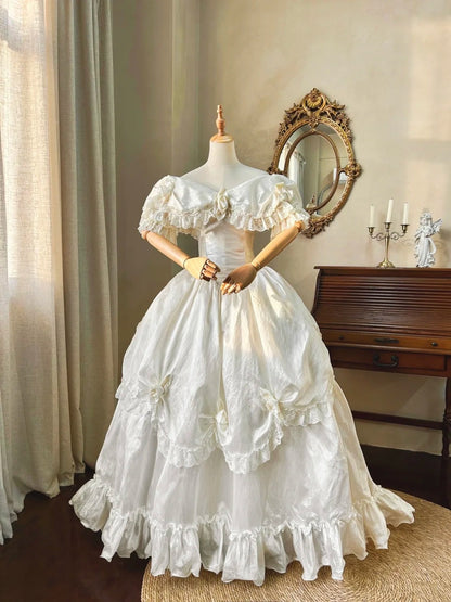 Retro Wedding Dress V-neck Pleated Wedding Dress  D4353