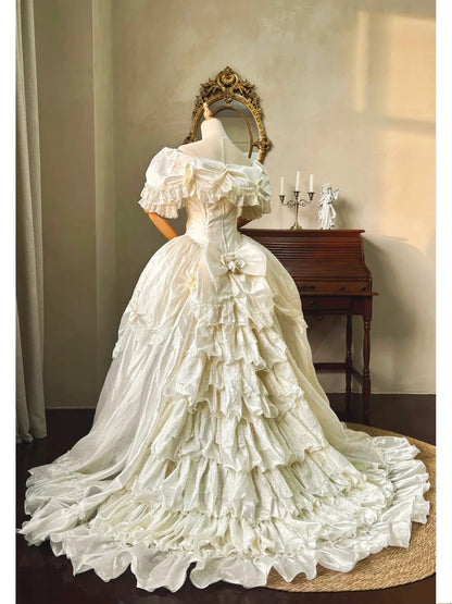 Retro Wedding Dress V-neck Pleated Wedding Dress  D4353