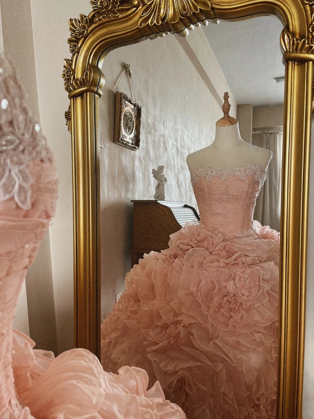 Charming Prom Dress Light Pink Strapless Pleated Tiered Quinceanera Dress Ball Gown Evening Dress       D4357