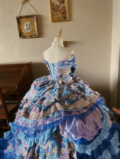 Newest Prom Dress Strapless Pleated Tiered Evening Dress Quinceanera Dress Ball Gown        D4358